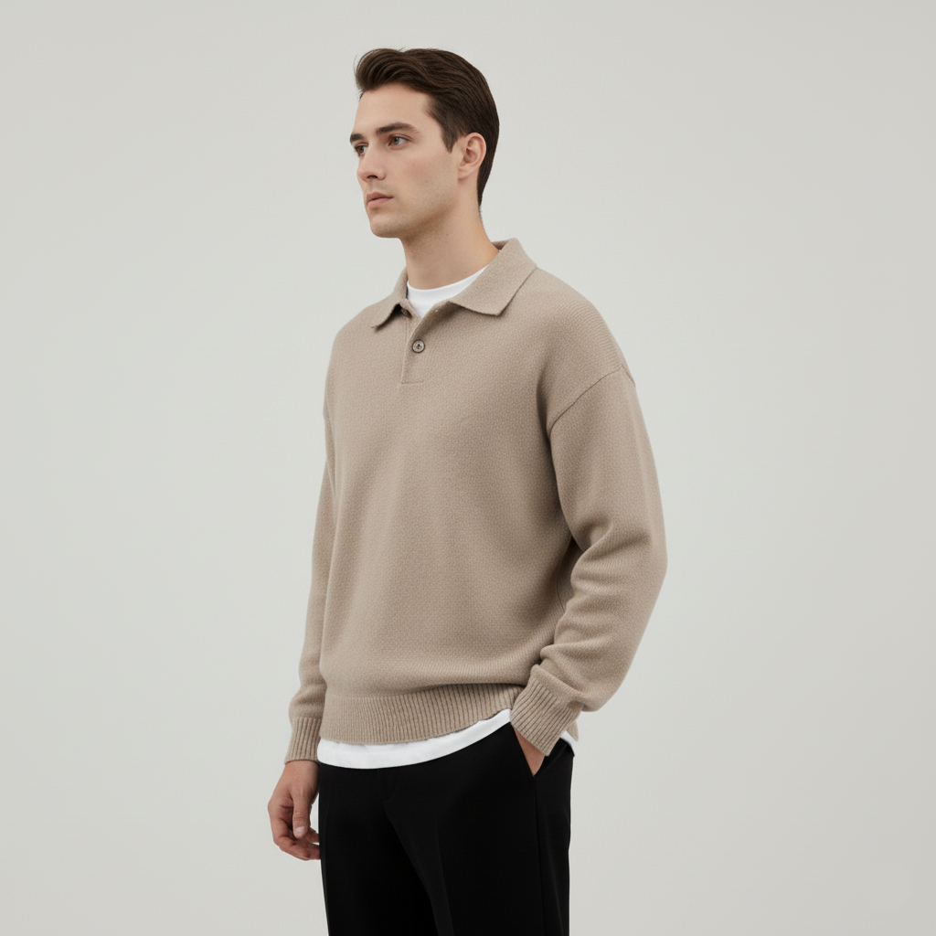 סריג פולו מצמר - שני כפתורים